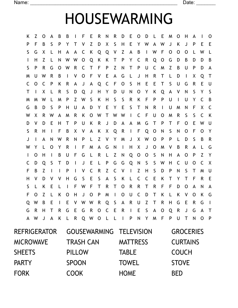 HOUSEWARMING Word Search