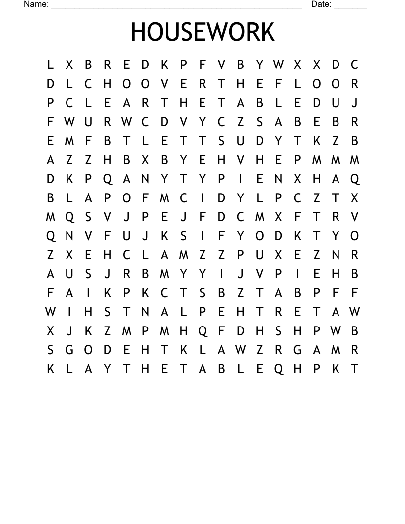 HOUSEWORK Word Search