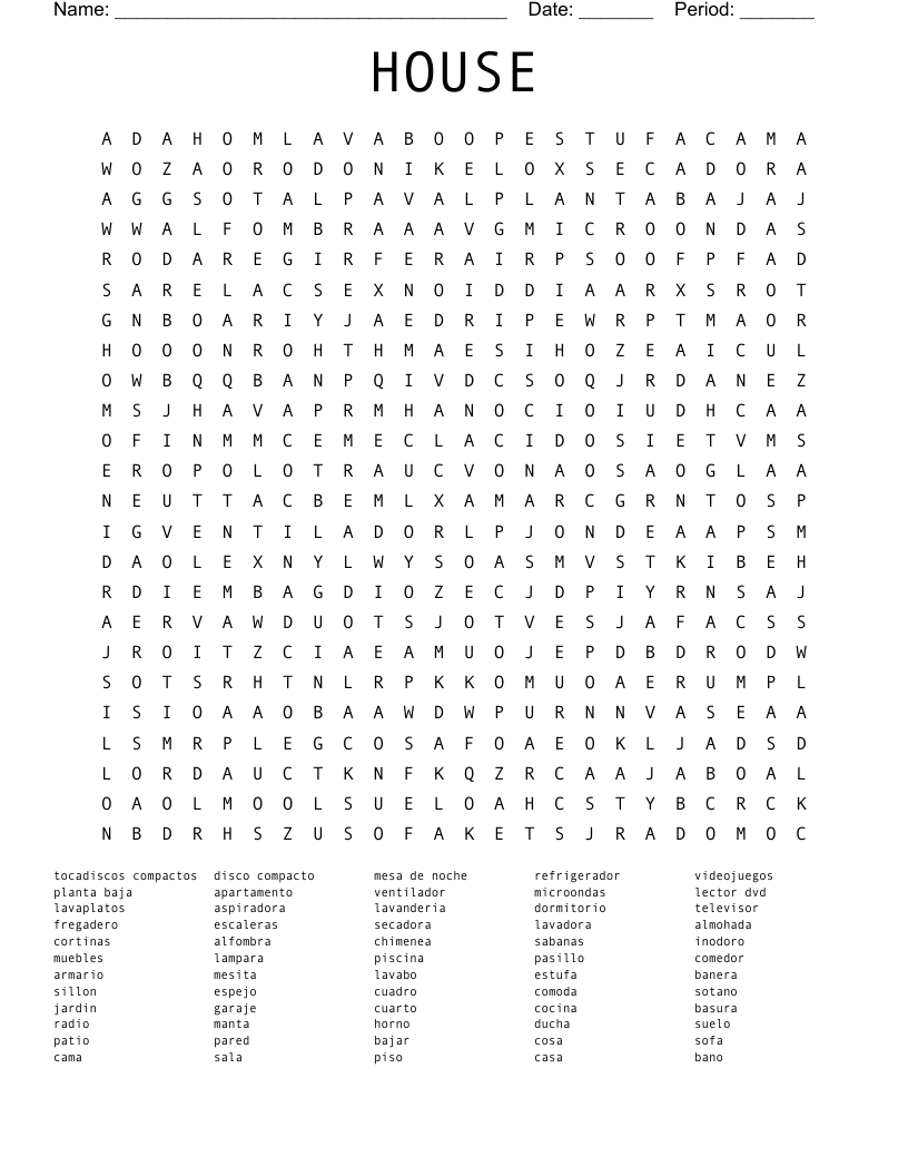 HOUSE Word Search