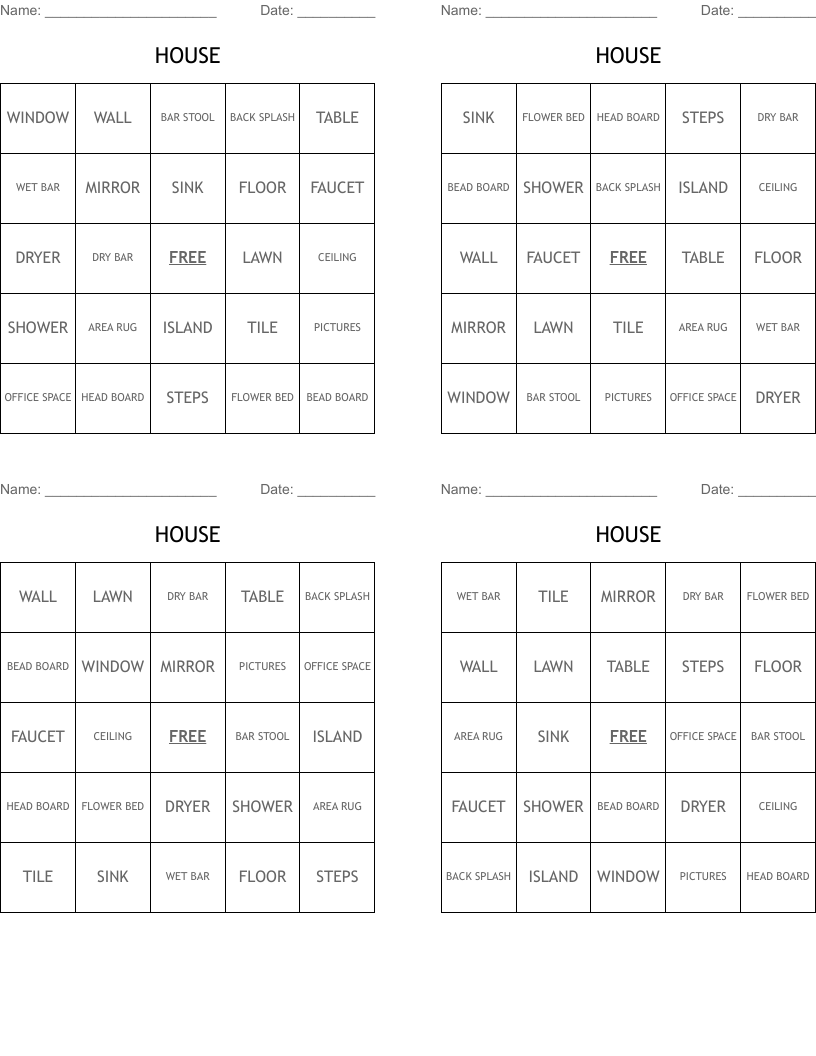 HOUSE Bingo Cards