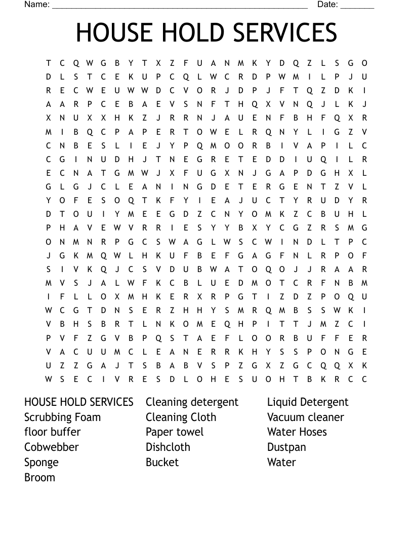 HOUSE HOLD SERVICES Word Search
