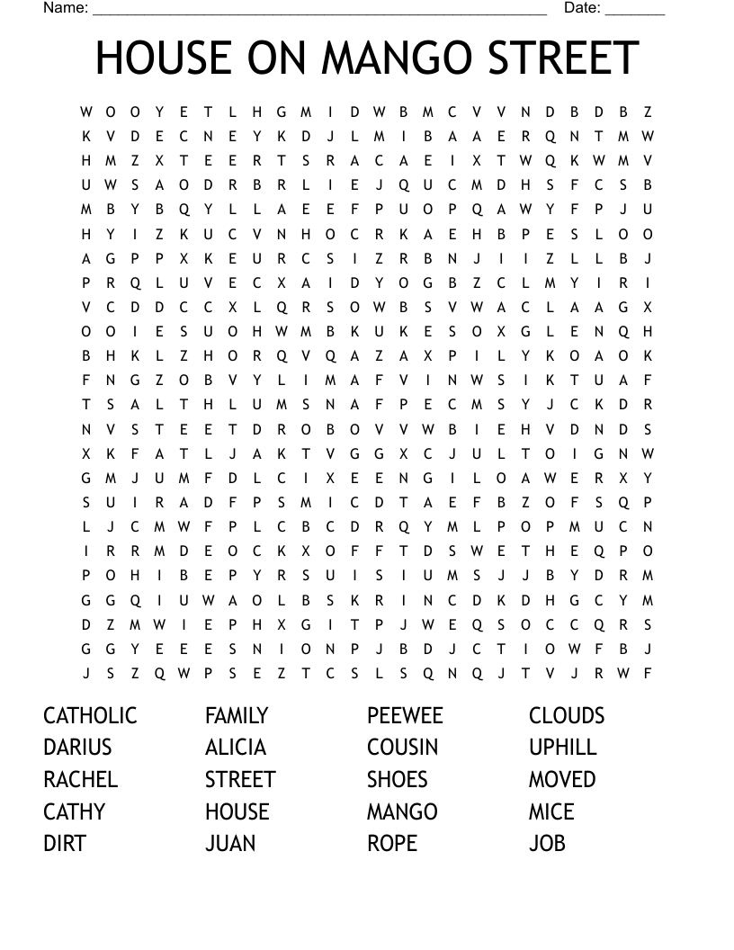 HOUSE ON MANGO STREET Word Search