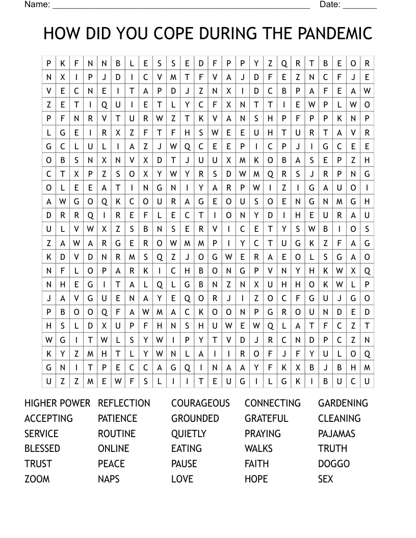 HOW DID YOU COPE DURING THE PANDEMIC Word Search