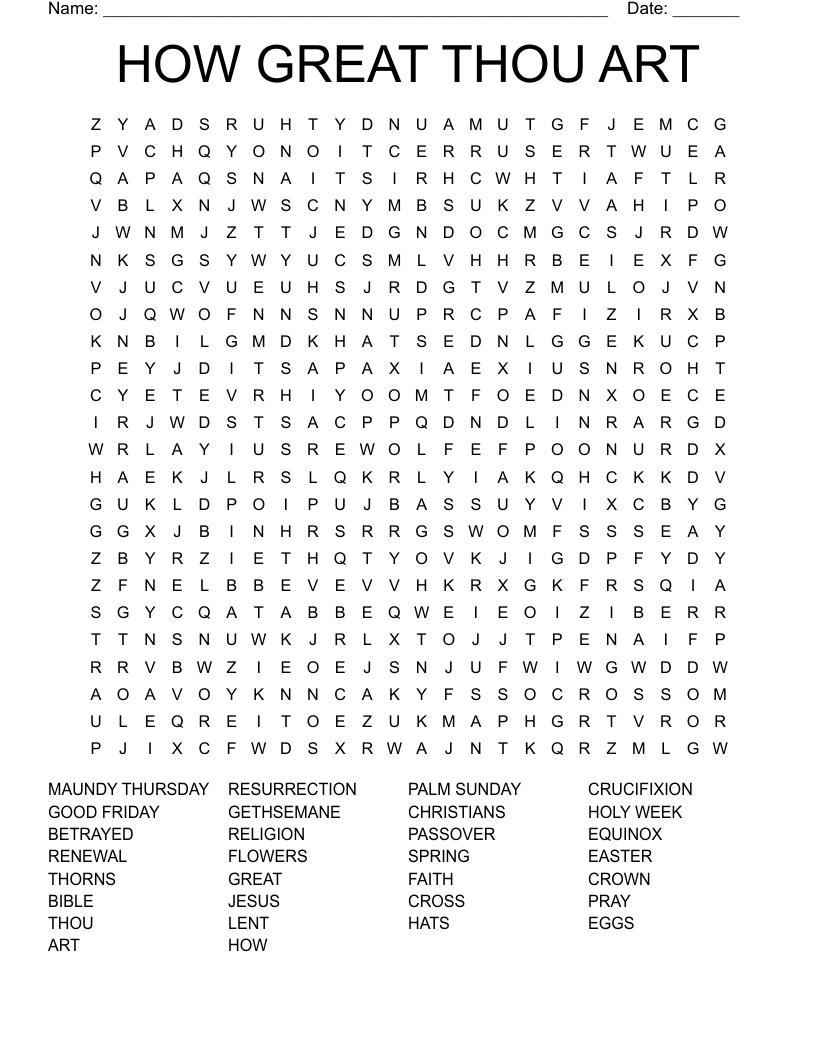 HOW GREAT THOU ART Word Search