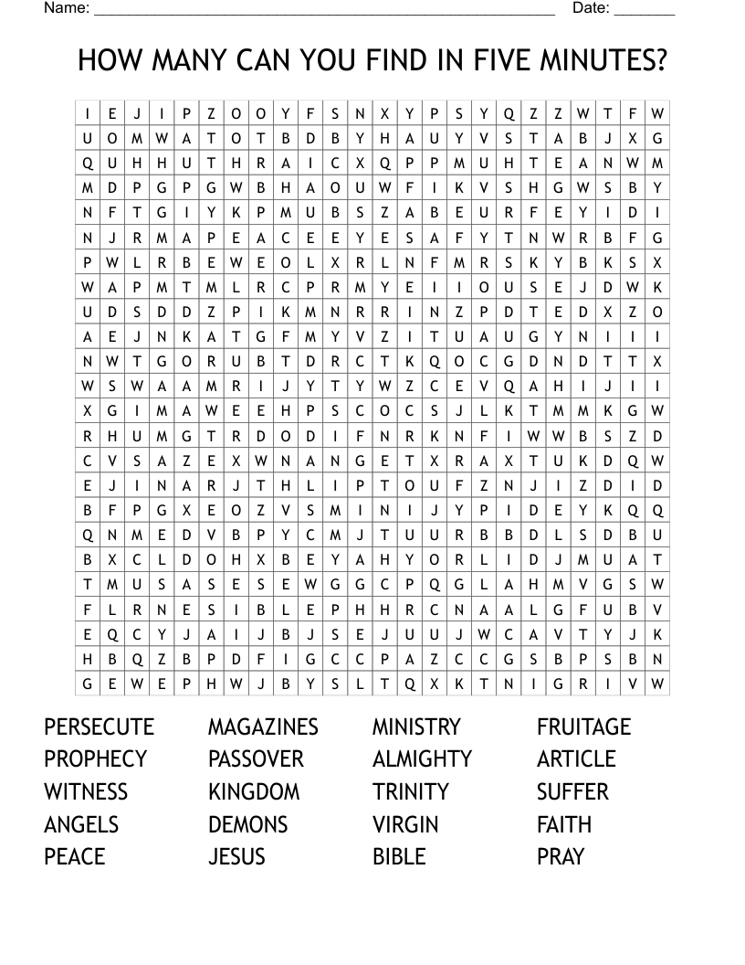 HOW MANY CAN YOU FIND IN FIVE MINUTES? Word Search