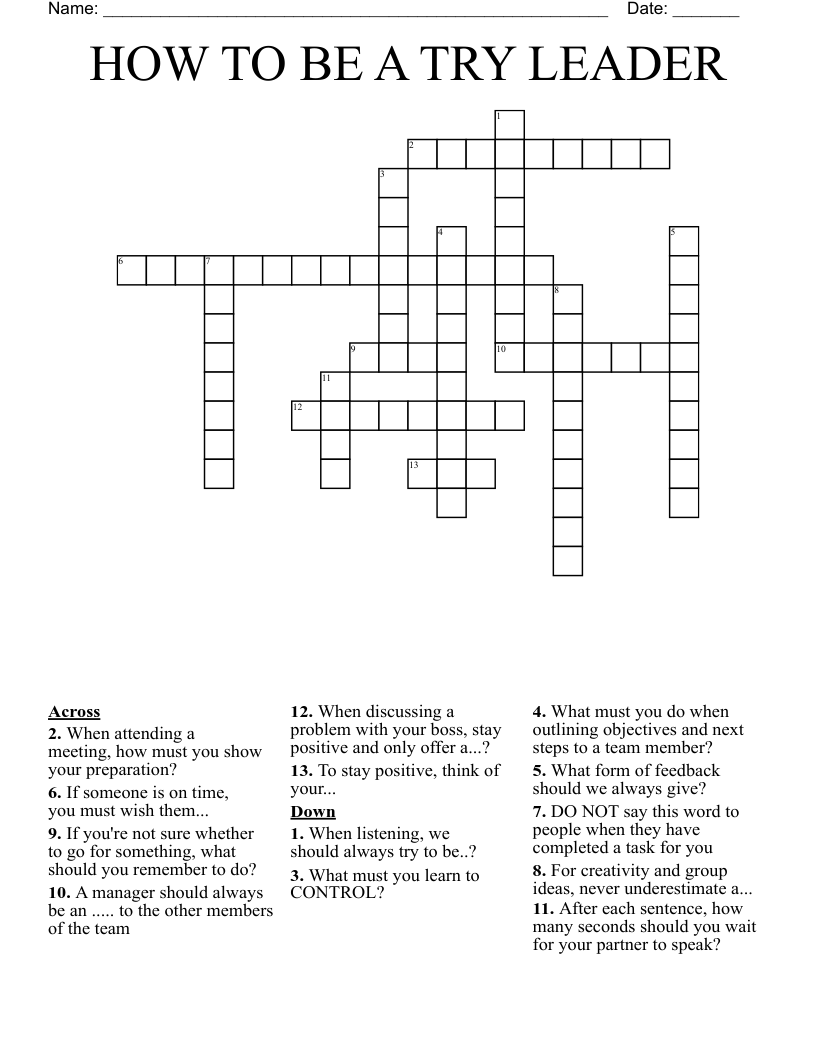 HOW TO BE A TRY LEADER Crossword