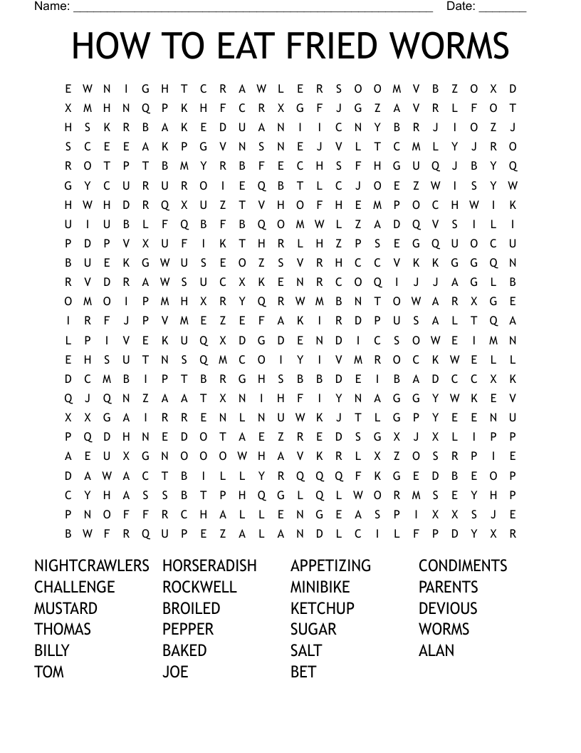 HOW TO EAT FRIED WORMS Word Search