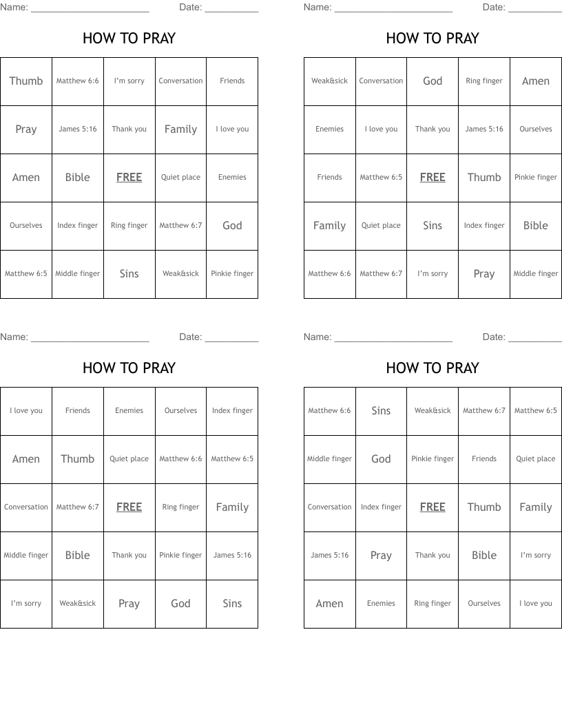 HOW TO PRAY  Bingo Cards