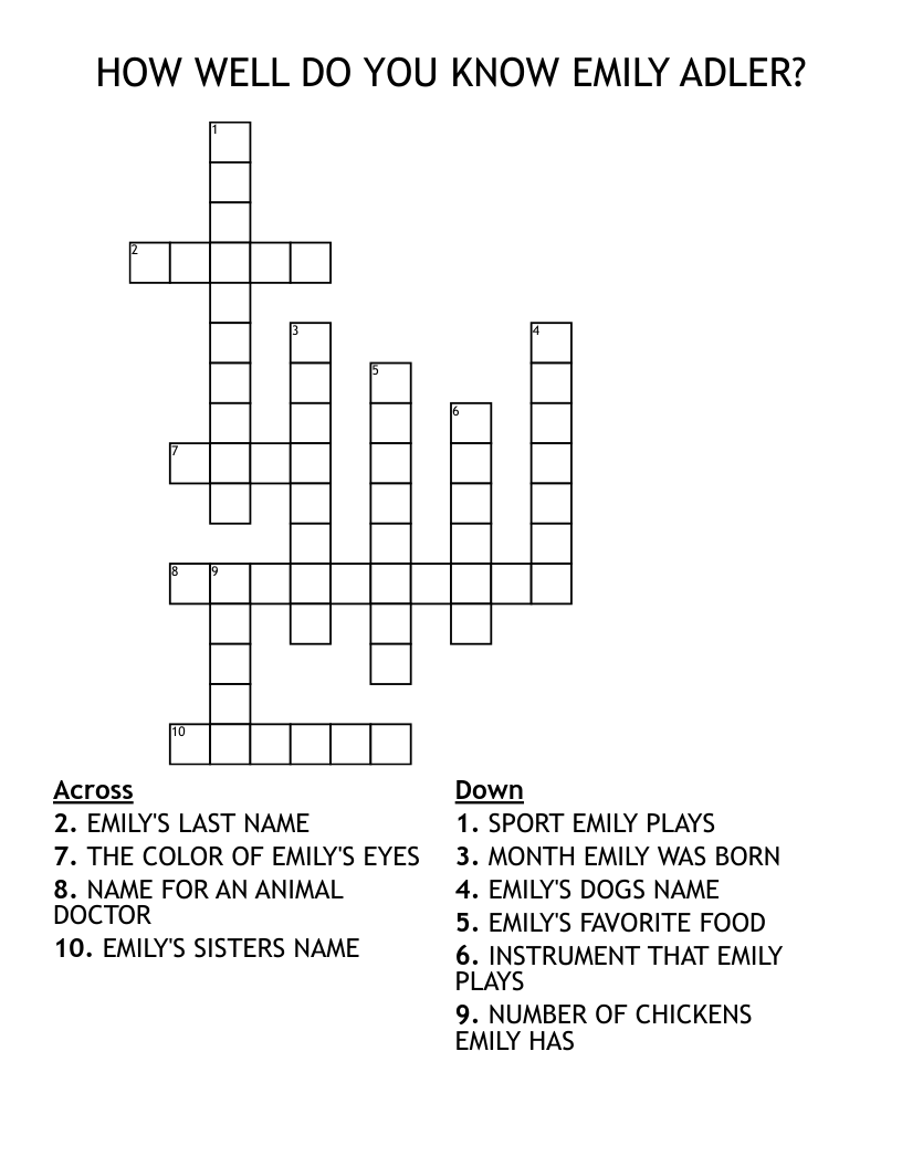 HOW WELL DO YOU KNOW EMILY ADLER? Crossword