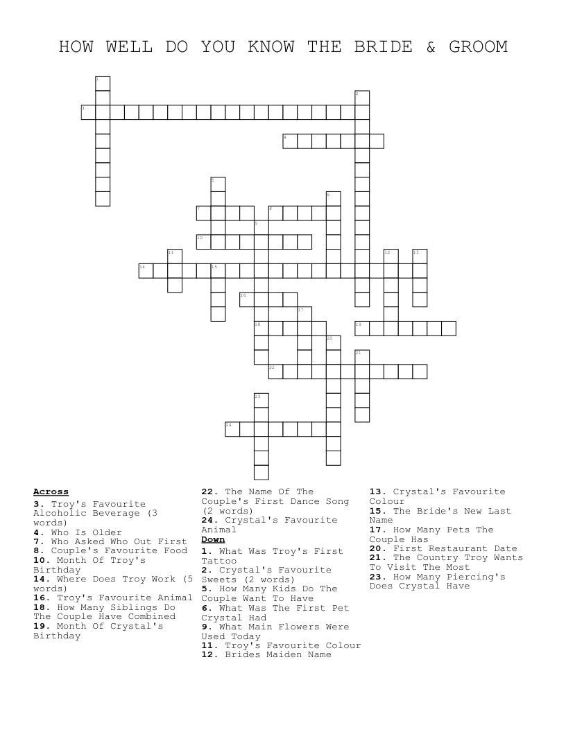 HOW WELL DO YOU KNOW THE BRIDE & GROOM Crossword