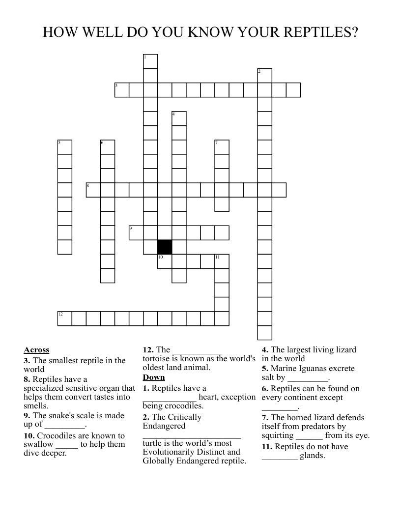 HOW WELL DO YOU KNOW YOUR REPTILES? Crossword