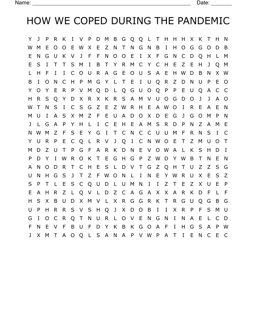 HOW WE COPED DURING THE PANDEMIC Word Search