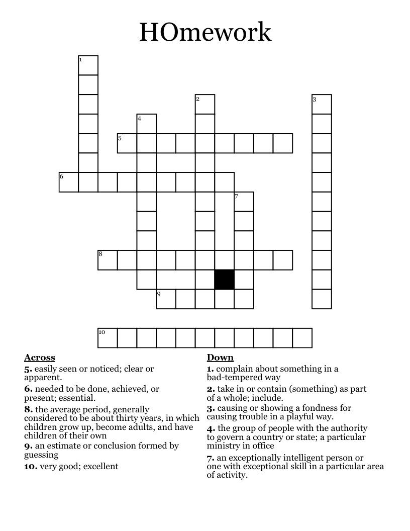 HOmework  Crossword