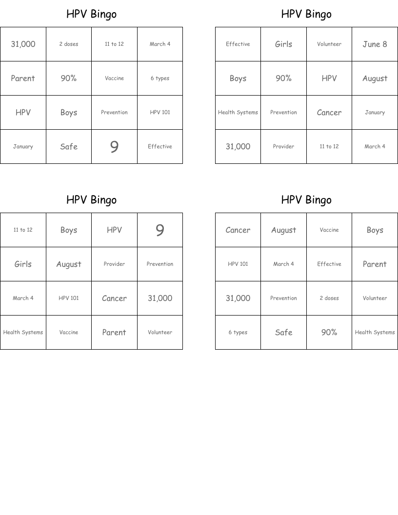 HPV Bingo