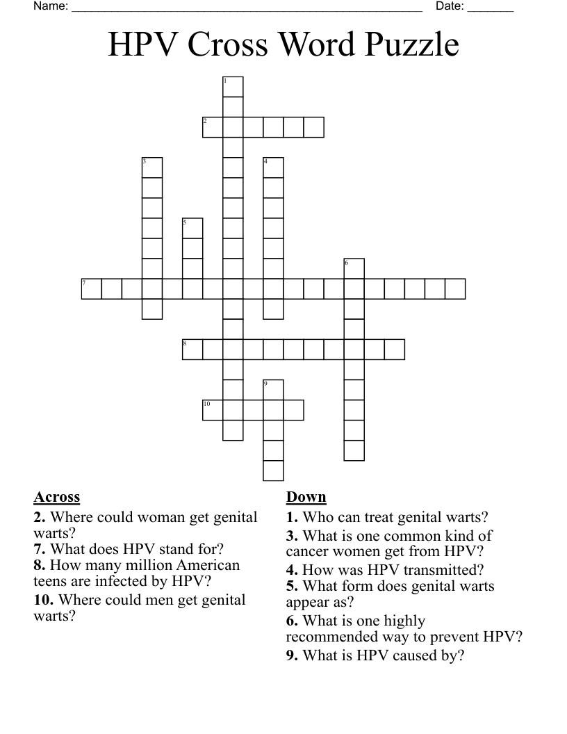 HPV Cross Word Puzzle