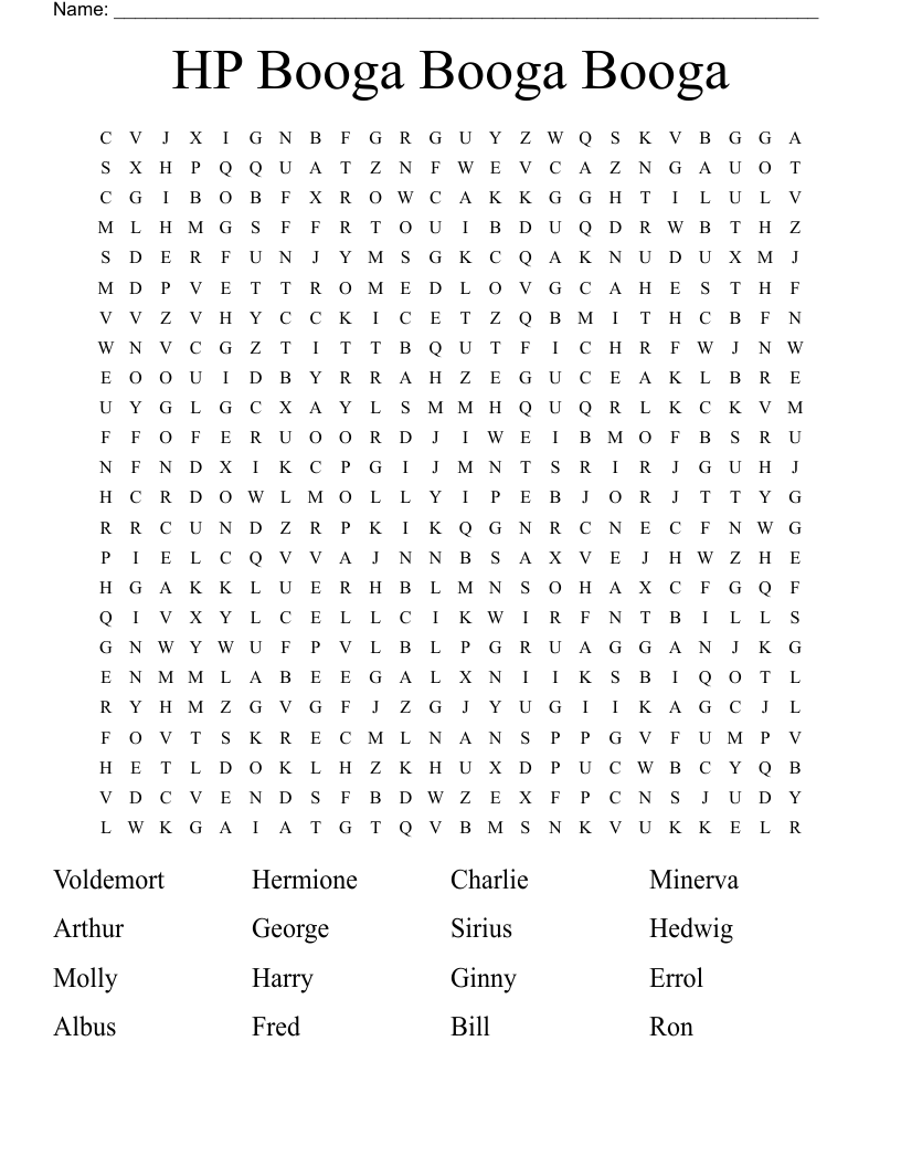 HP Booga Booga Booga Word Search