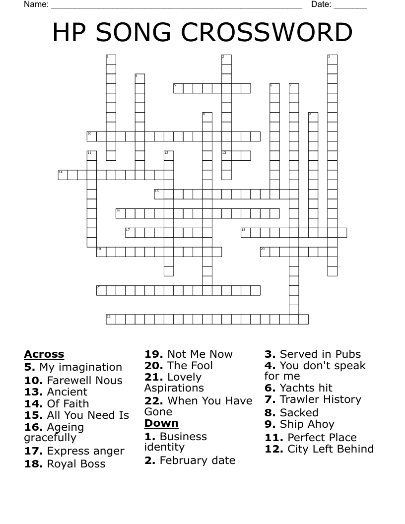 HP SONG  CROSSWORD
