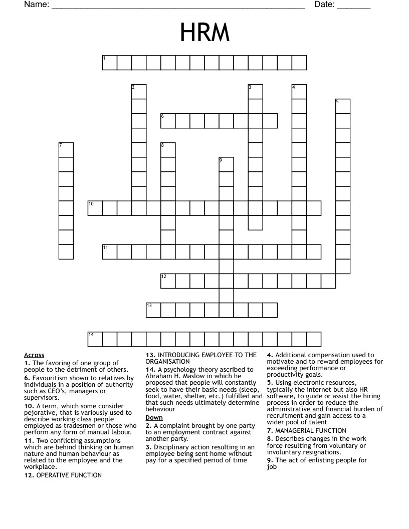 HRM Crossword