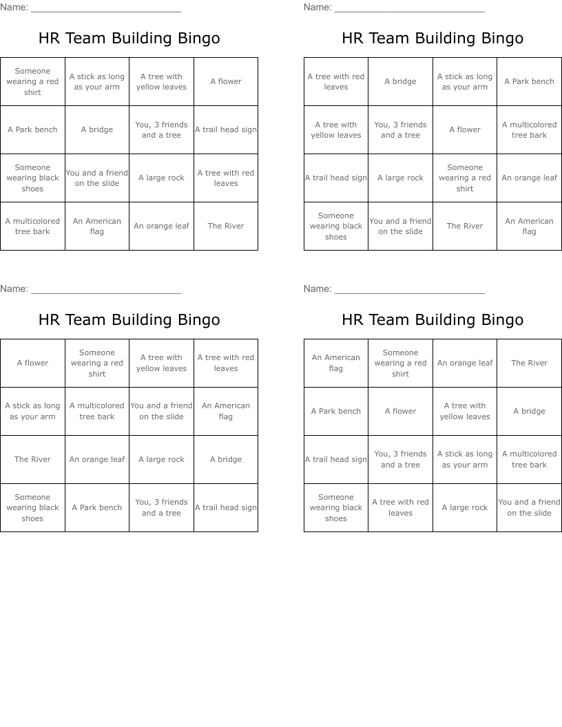 HR Team Building Bingo