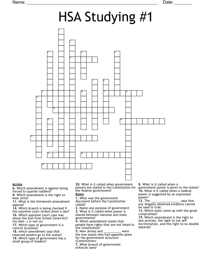 HSA Studying #1 Crossword