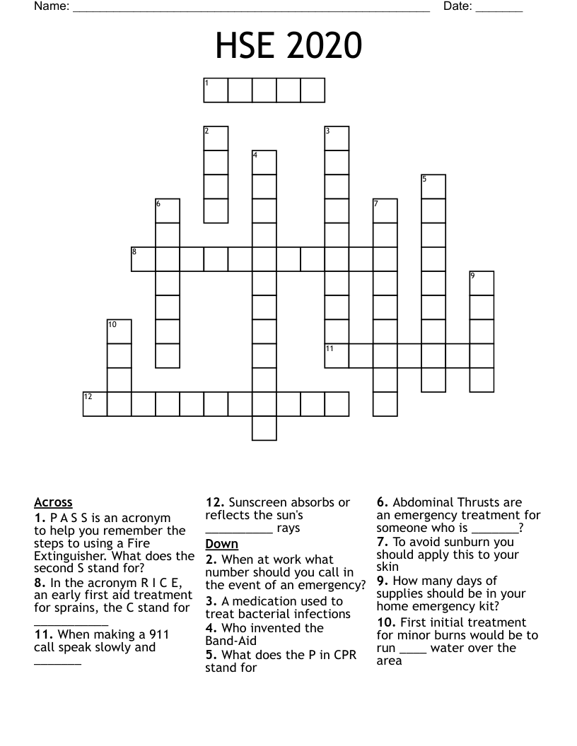HSE 2020 Crossword
