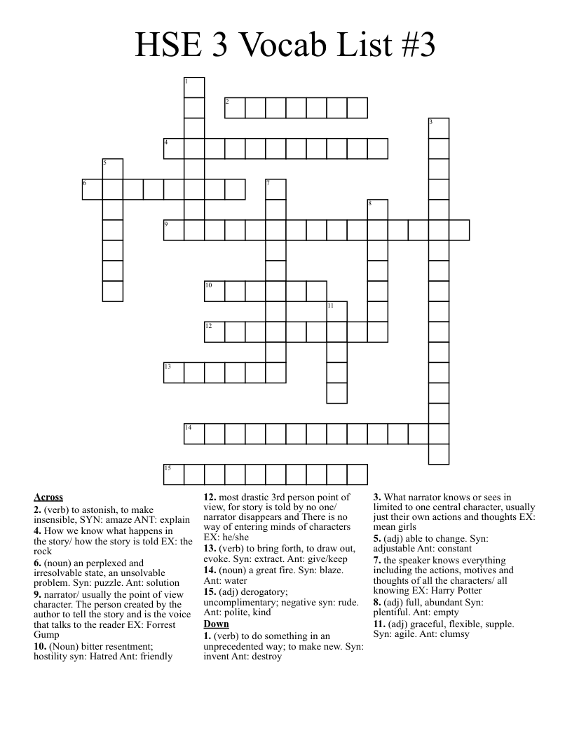 HSE 3 Vocab List #3 Crossword