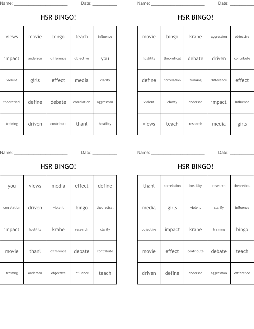 HSR BINGO!