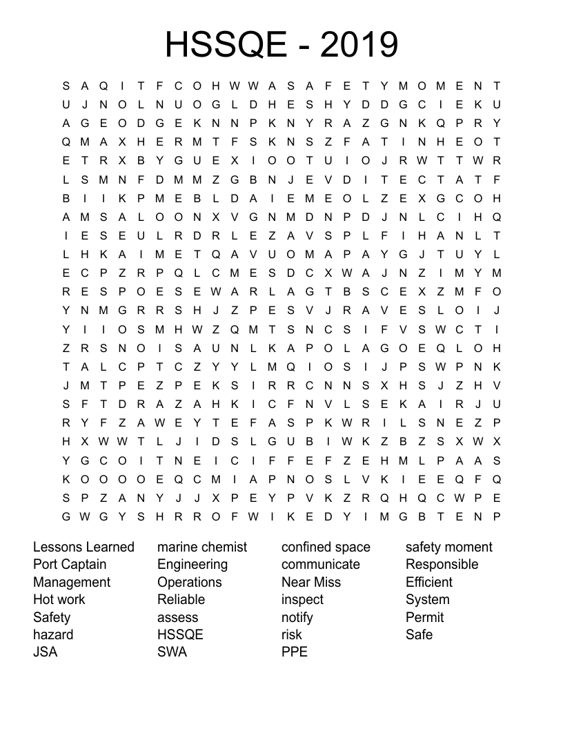 HSSQE - 2019 Word Search
