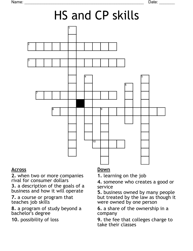 HS and CP skills Crossword
