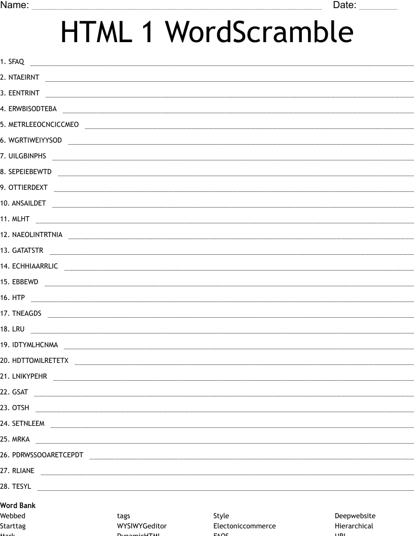 HTML 1 WordScramble