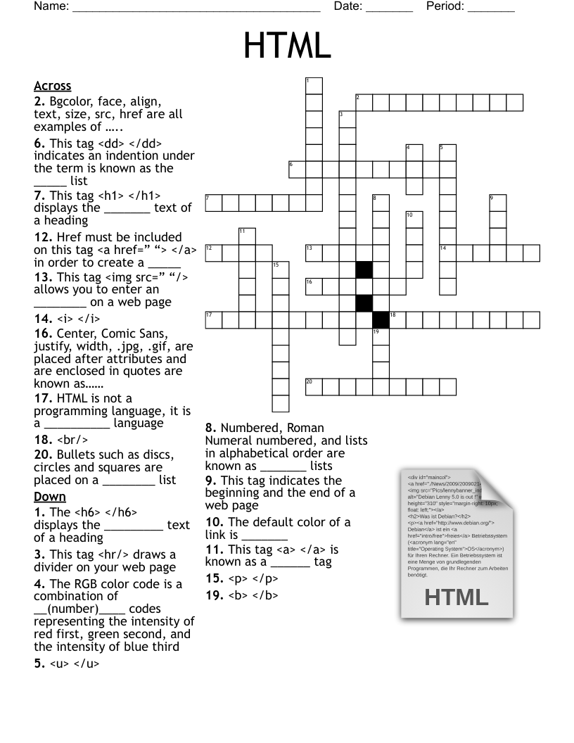 HTML Crossword