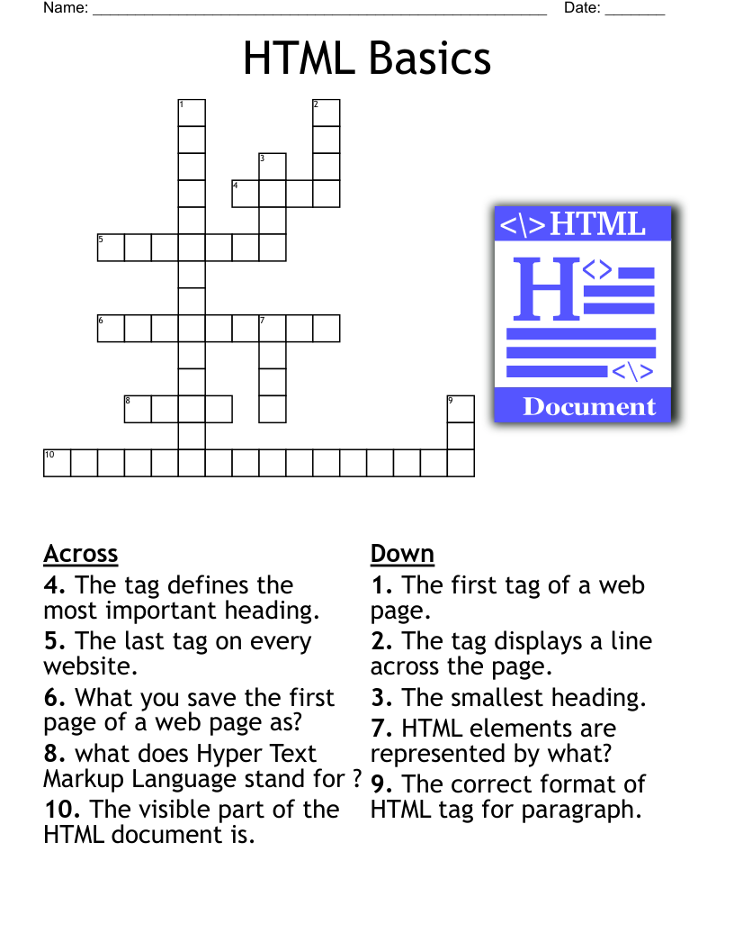 HTML Basics Crossword