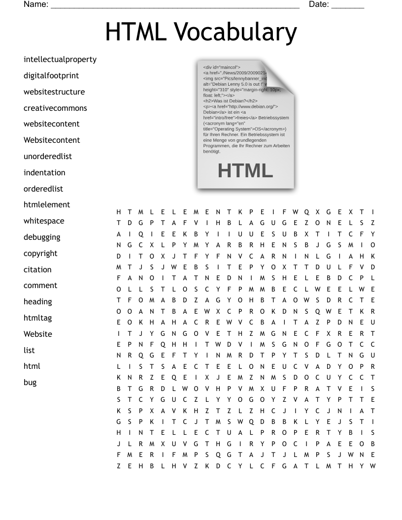 HTML Vocabulary Word Search