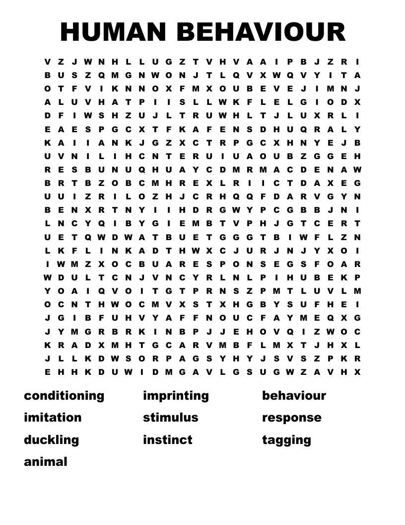 HUMAN BEHAVIOUR  Word Search