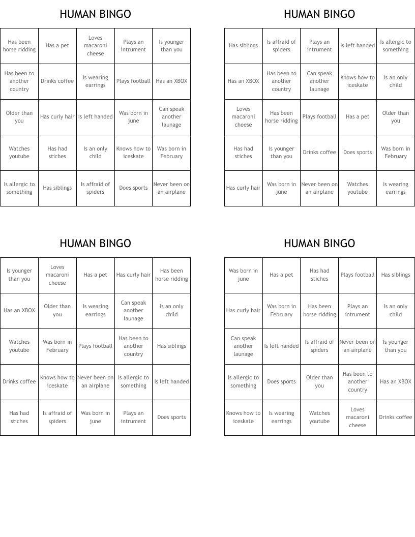 HUMAN BINGO