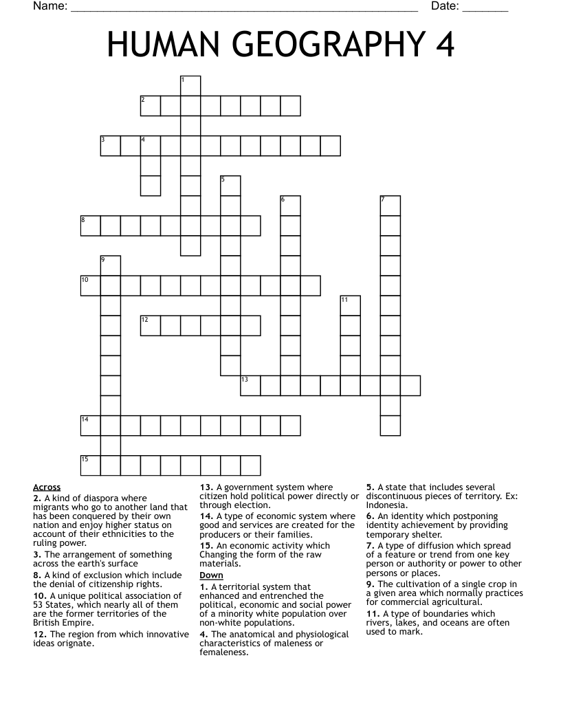HUMAN GEOGRAPHY 4 Crossword