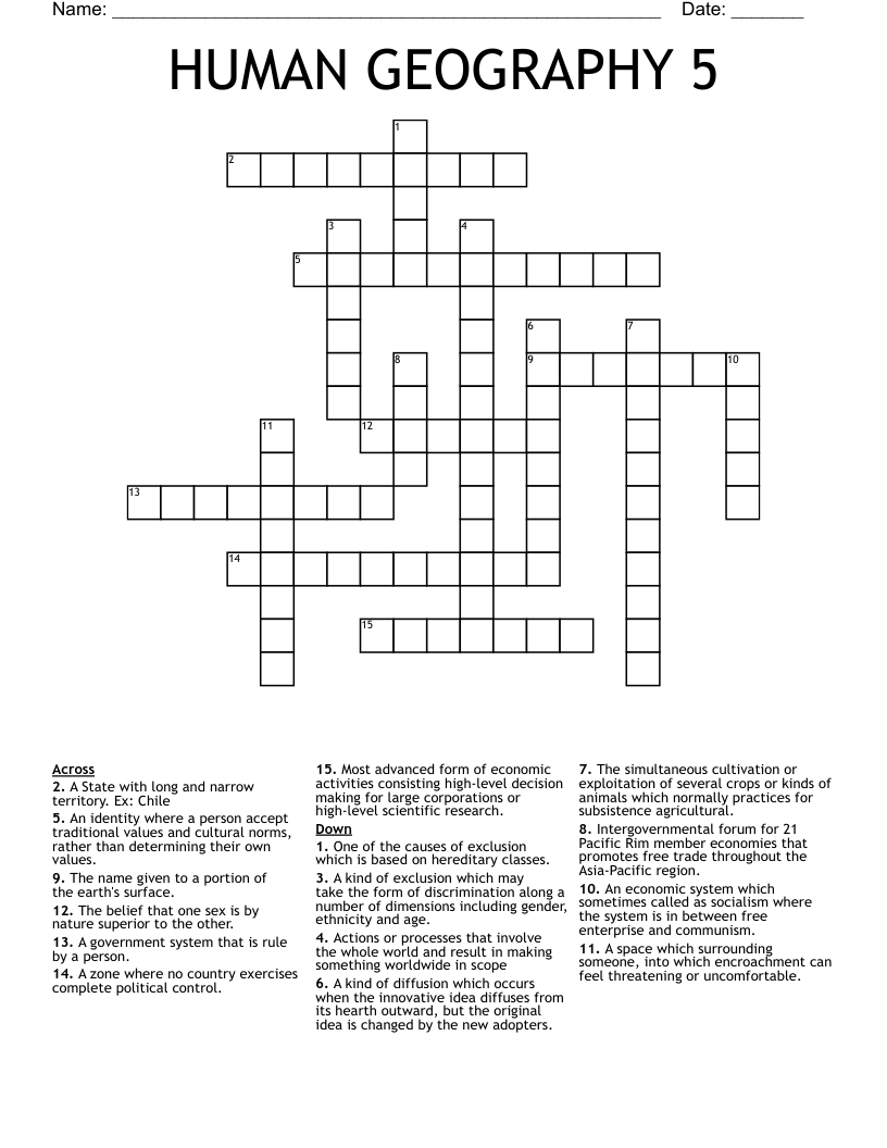 HUMAN GEOGRAPHY 5 Crossword