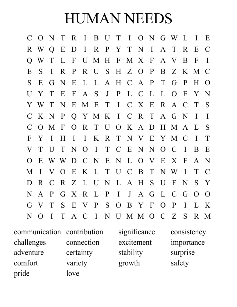 HUMAN NEEDS Word Search