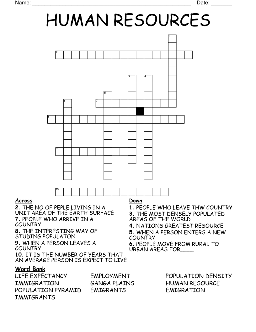 HUMAN RESOURCES Crossword