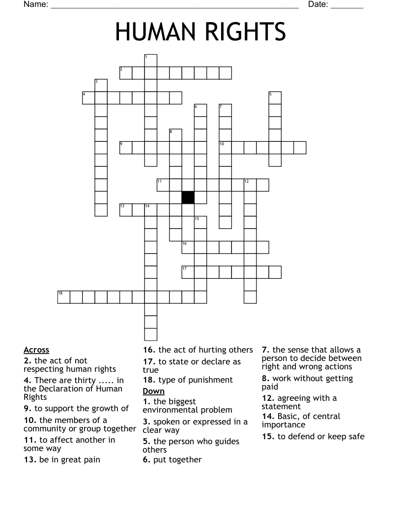 HUMAN RIGHTS Crossword