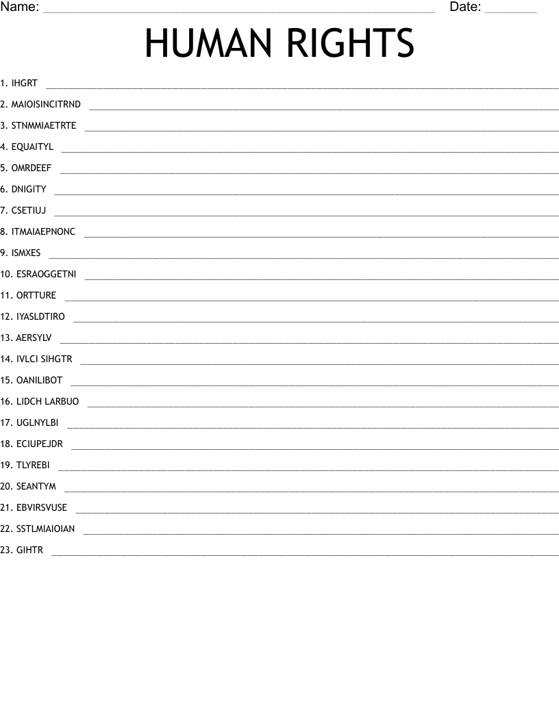 HUMAN RIGHTS Word Scramble