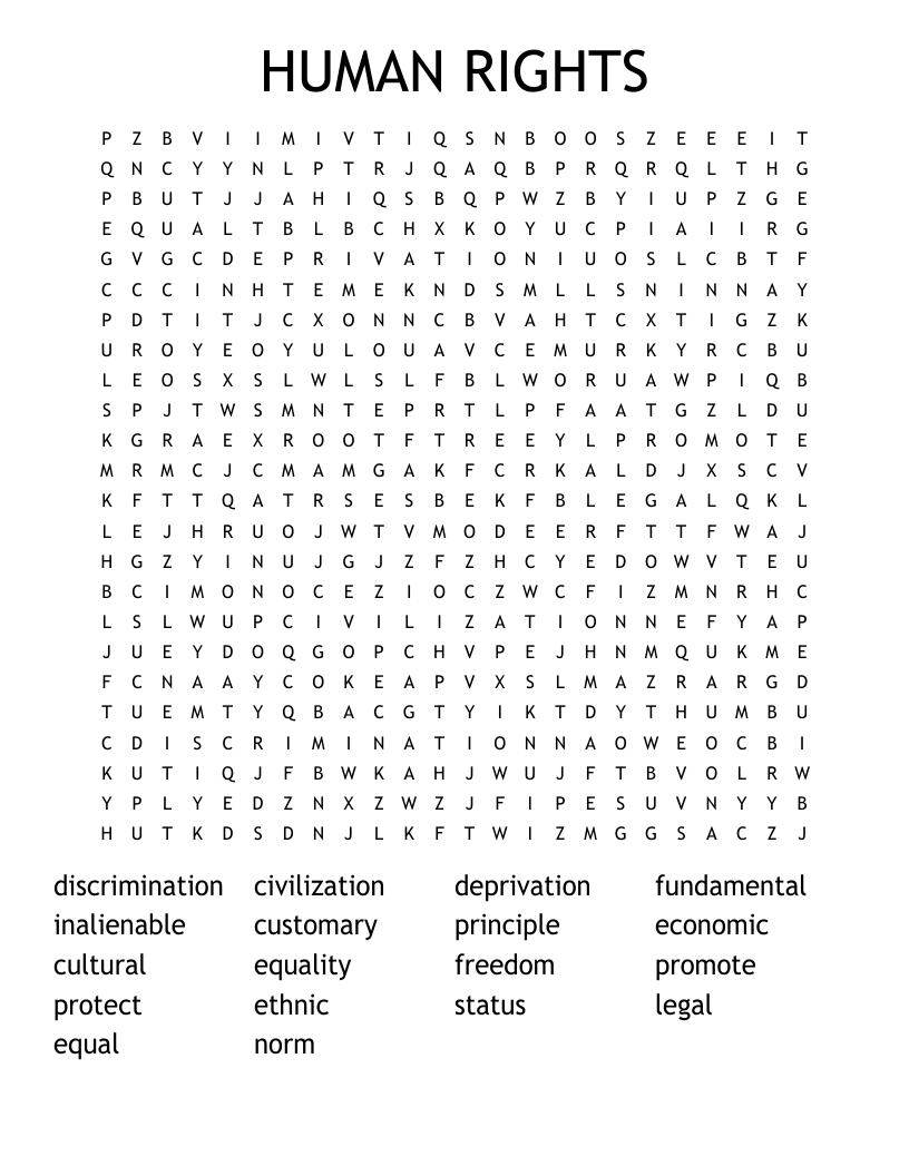 HUMAN RIGHTS  Word Search