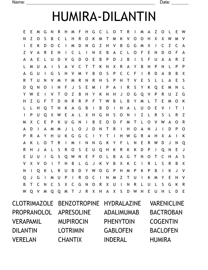 HUMIRA-DILANTIN Word Search