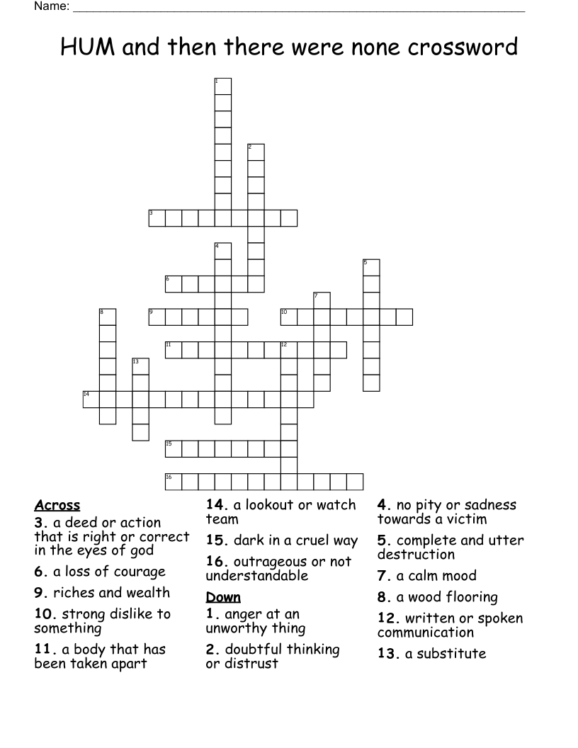 HUM and then there were none crossword