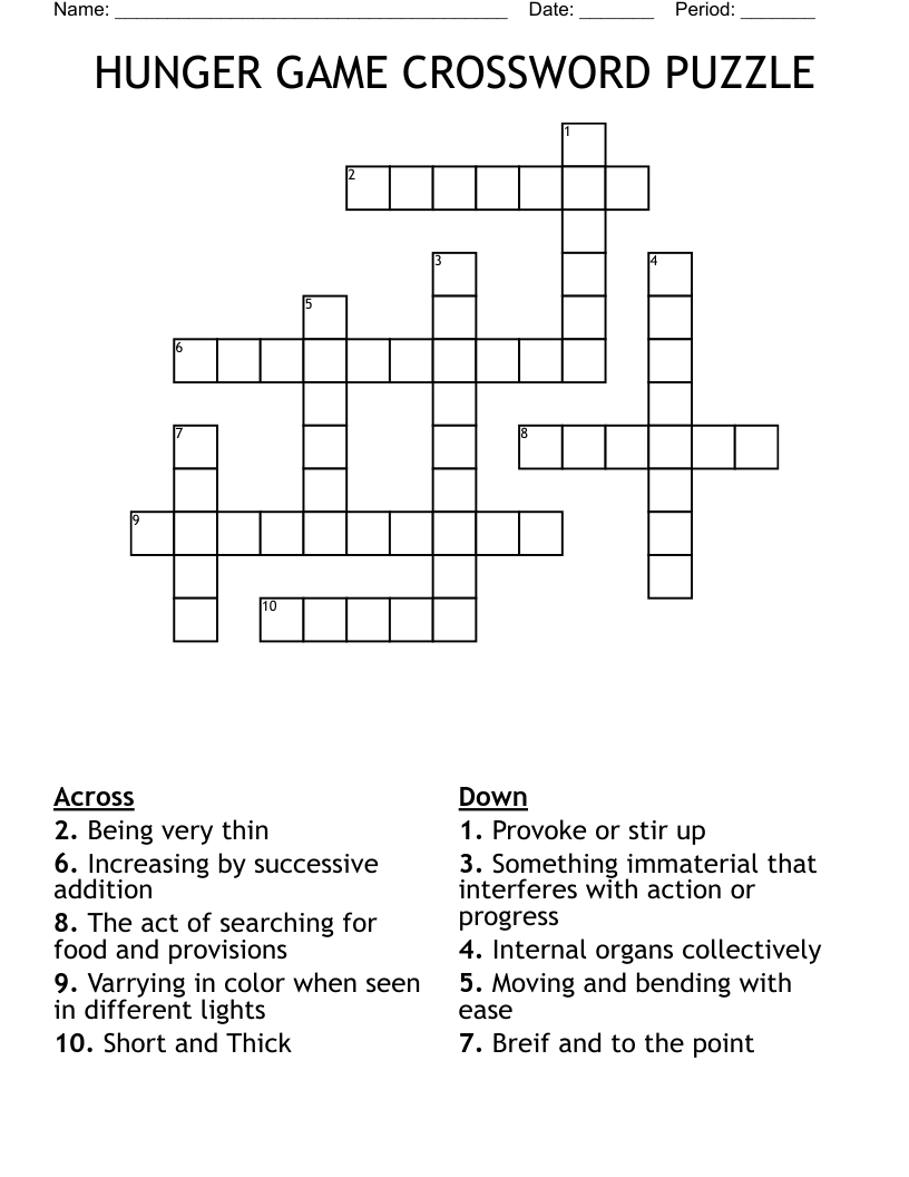 HUNGER GAME CROSSWORD PUZZLE