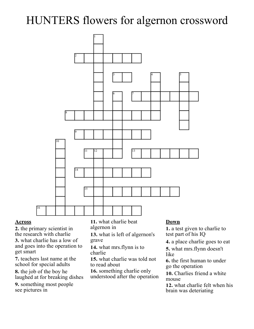 HUNTERS flowers for algernon crossword