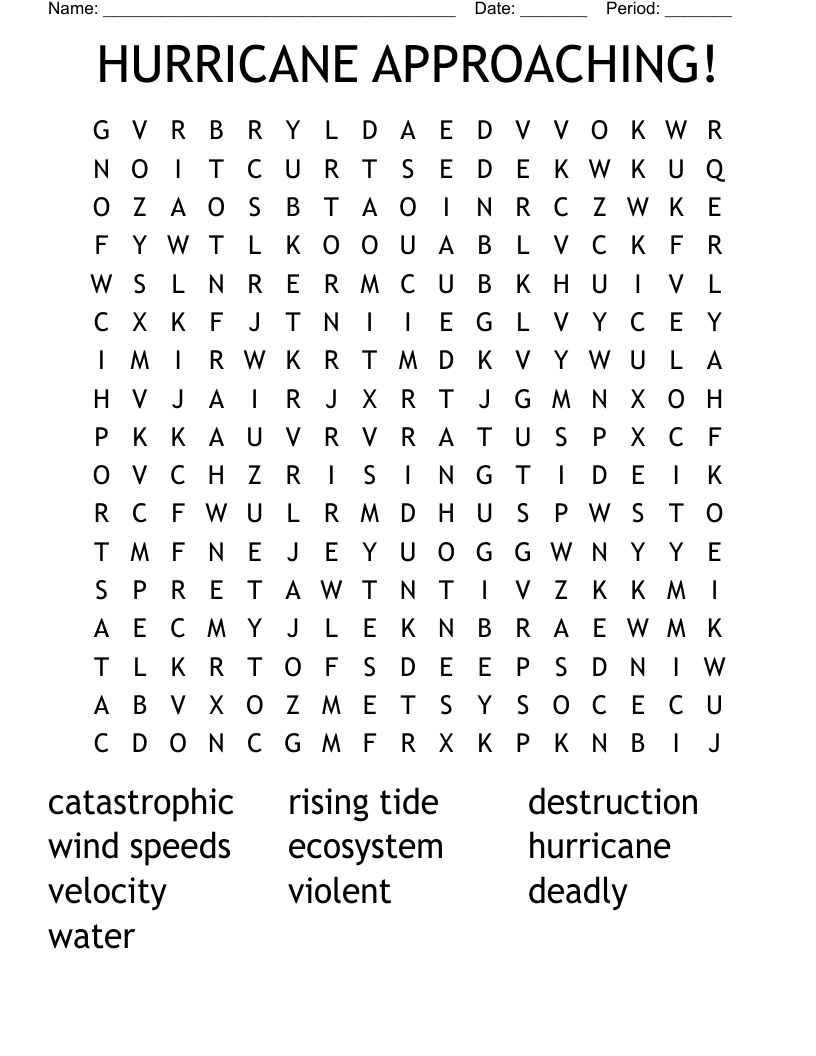 HURRICANE APPROACHING! Word Search