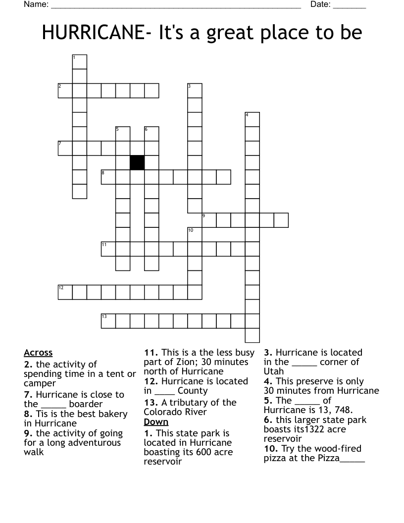 HURRICANE- It's a great place to be Crossword