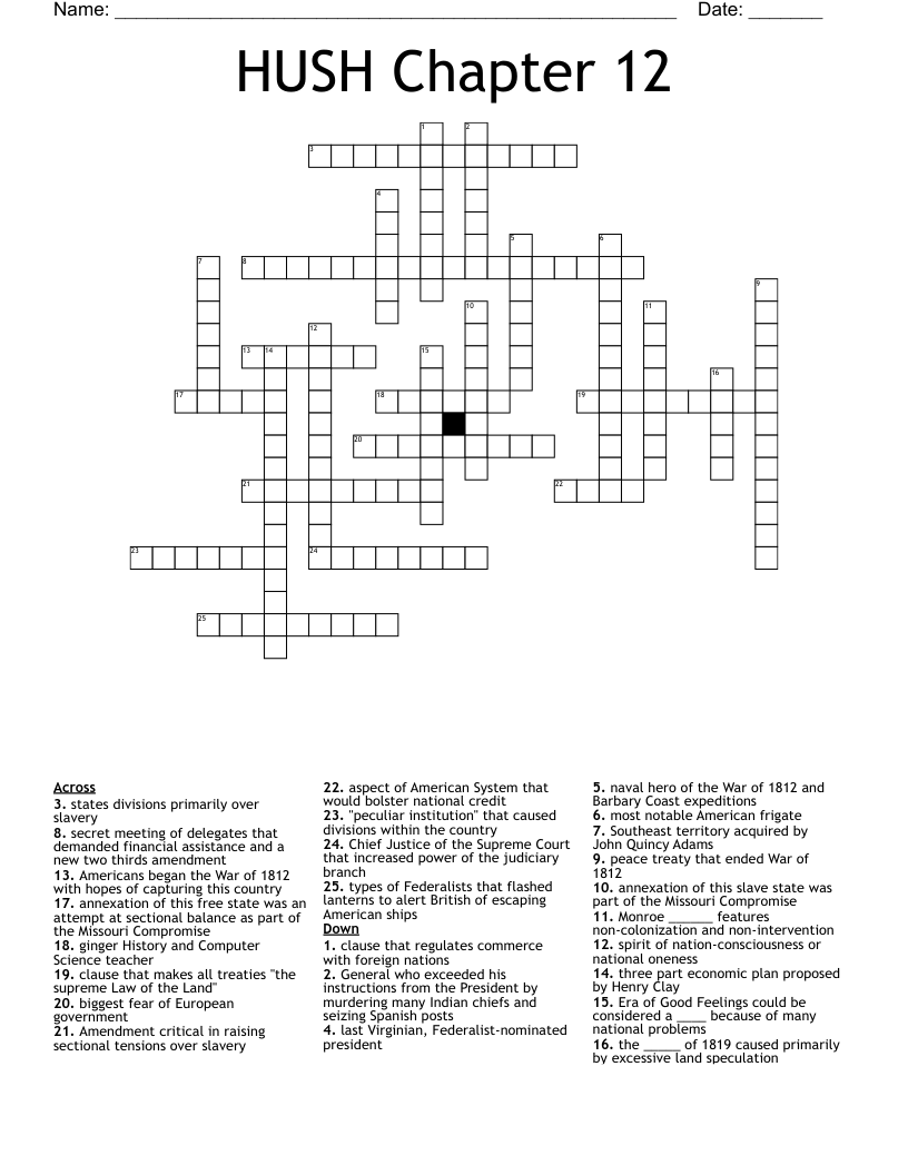 HUSH Chapter 12 Crossword
