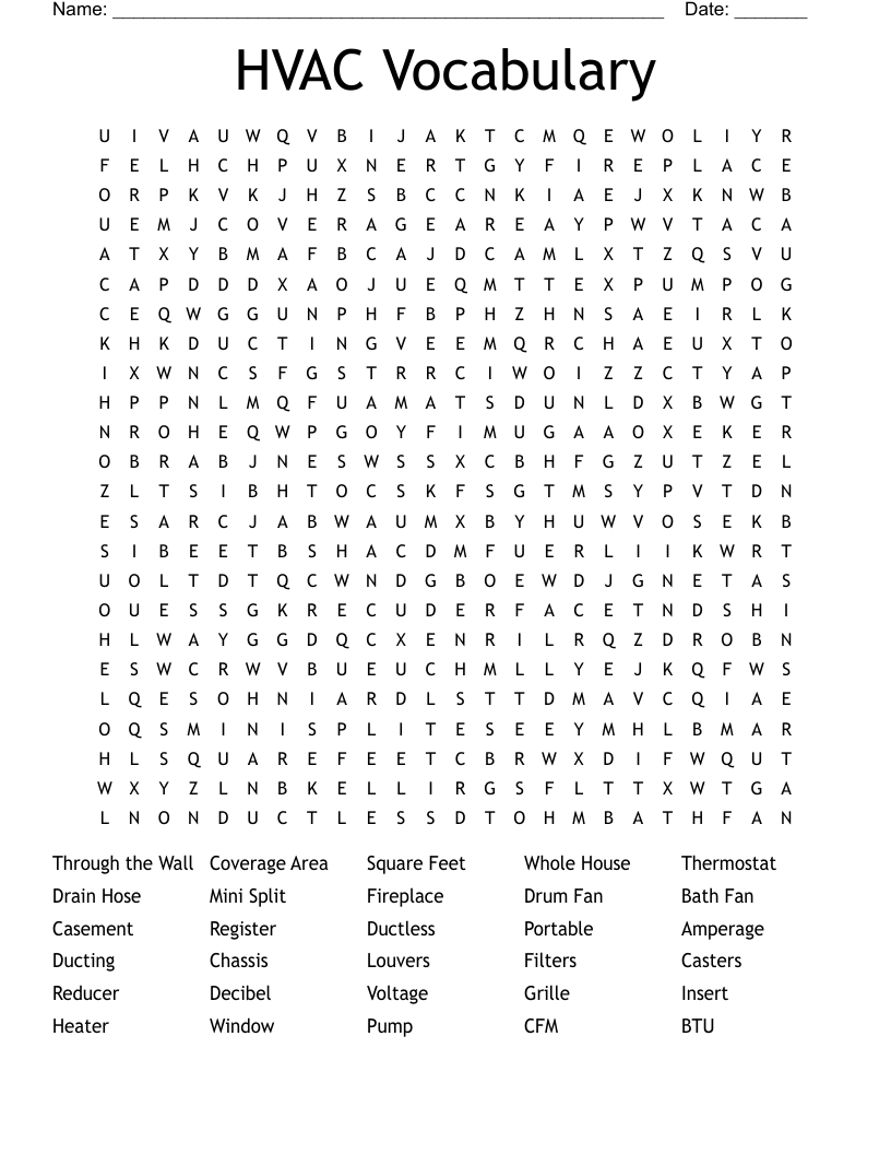 HVAC Vocabulary Word Search